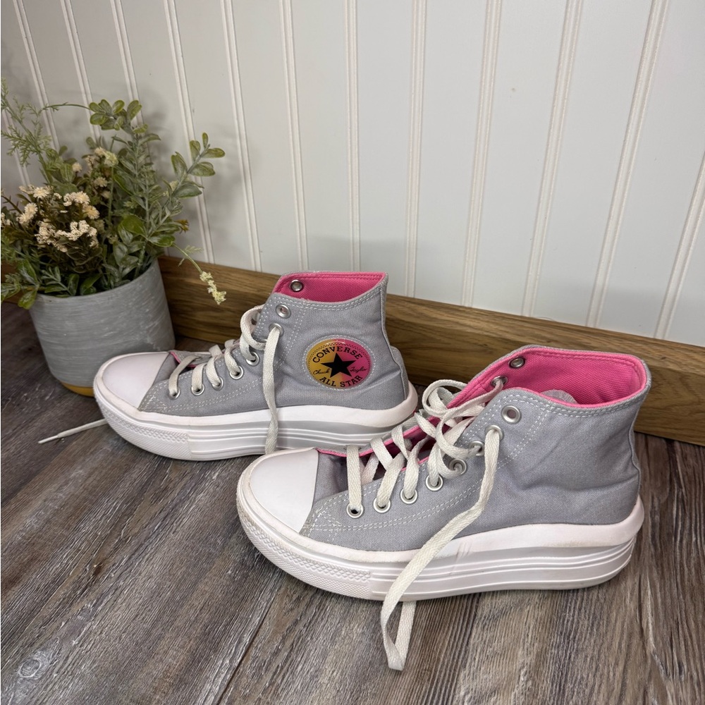 Converse All Star Chuck Taylor Grey Pink Canvas High Top Platform Shoes Kids 5